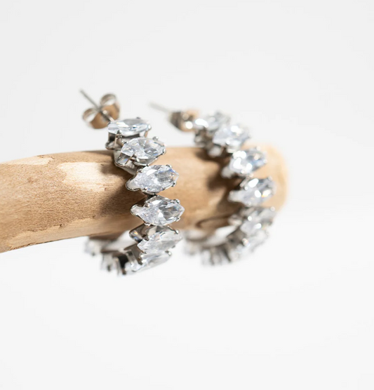 Marquise Crystal Hoop Earrings – Stainless Steel & 18K Gold