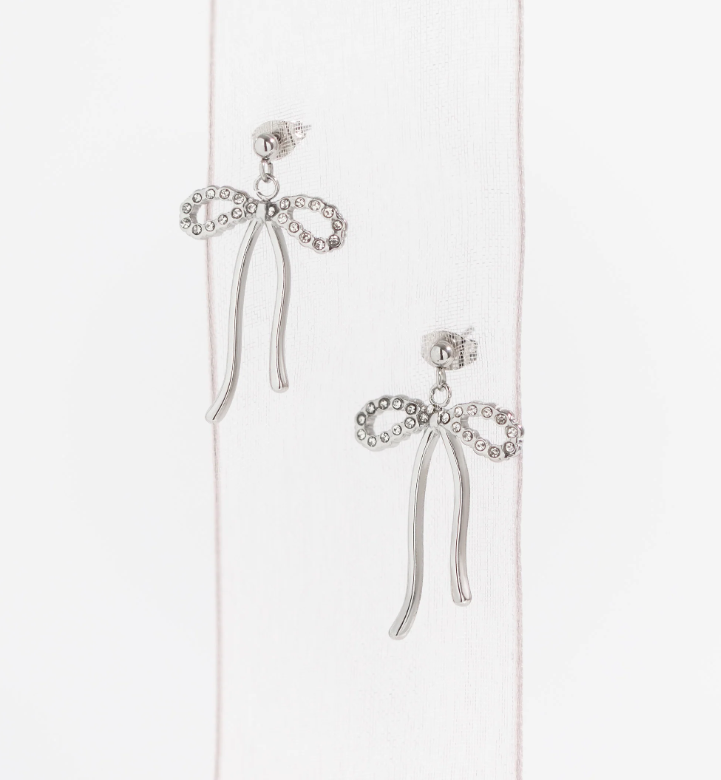 Crystal Bow Drop Earrings – Stainless Steel