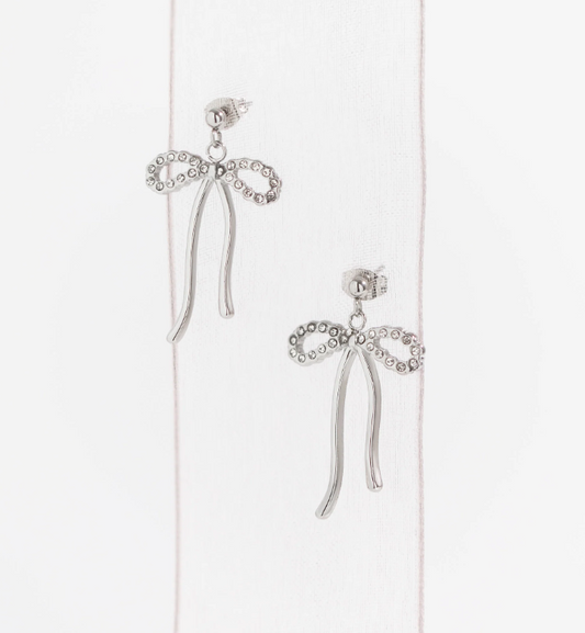 Crystal Bow Drop Earrings – Stainless Steel
