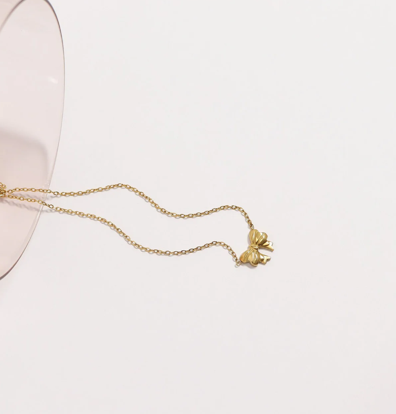 Bow Pendant Necklace – Stainless Steel & 18K Gold