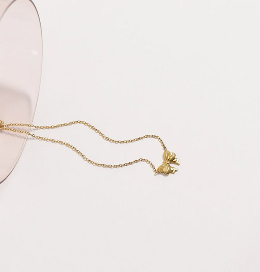 Bow Pendant Necklace – Stainless Steel & 18K Gold