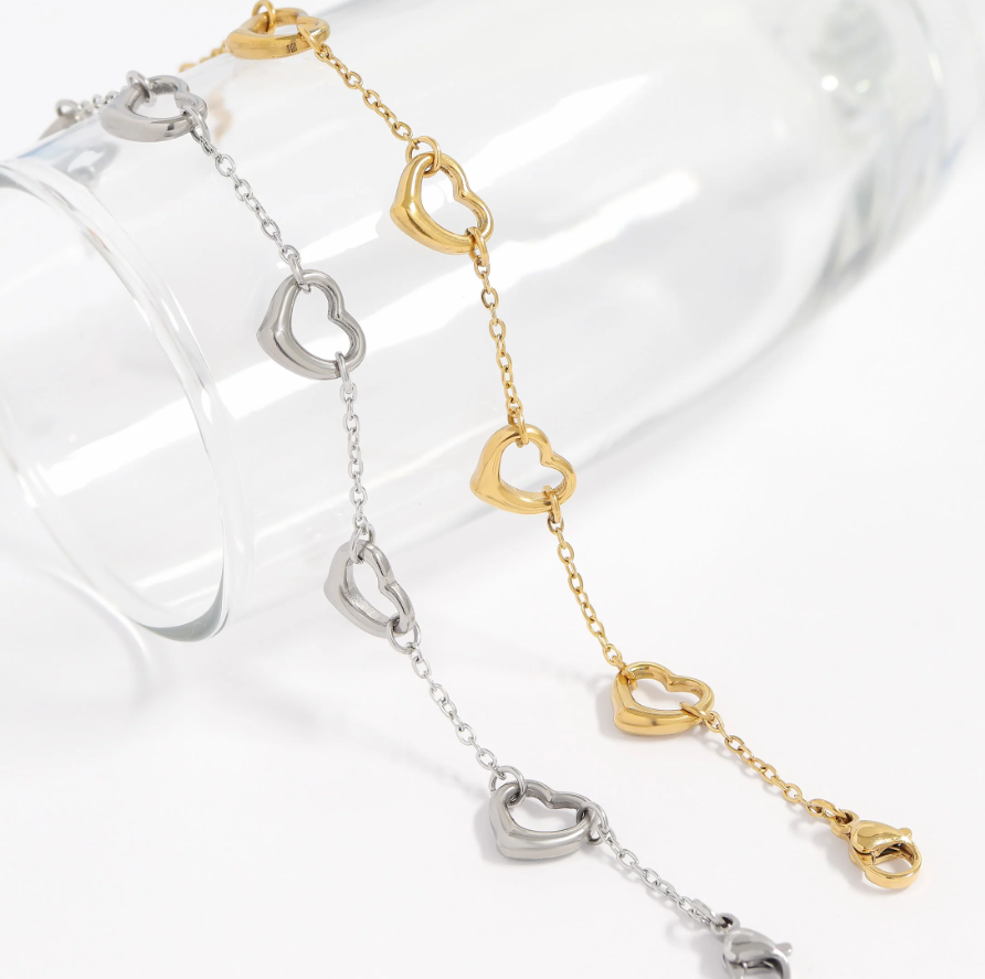 Open Heart Chain Bracelet – Stainless Steel & 18K Gold