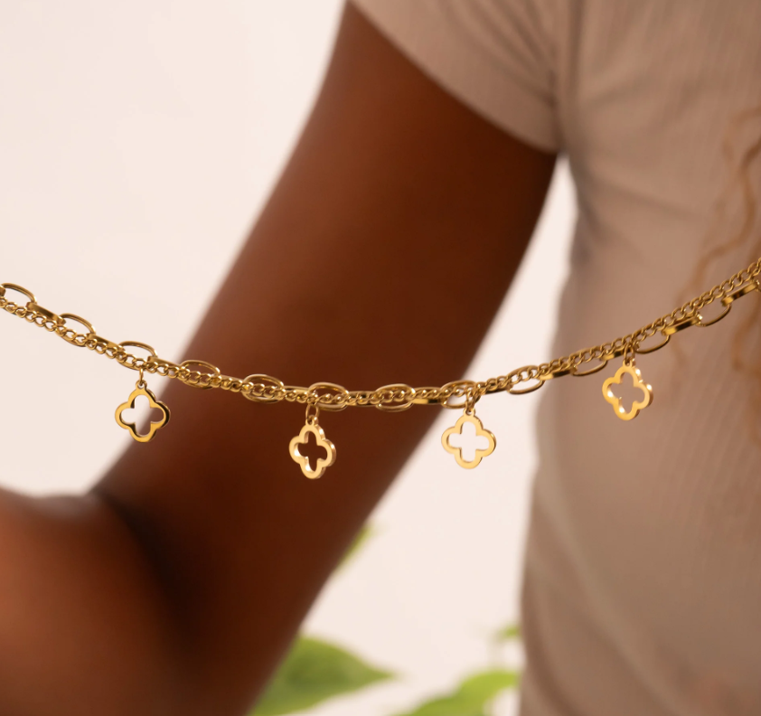 Layered Clover Chain Bracelet – Stainless Steel & Gold Plated