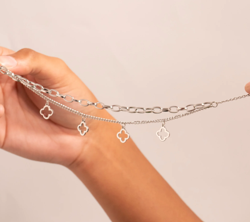 Layered Clover Chain Bracelet – Stainless Steel & Gold Plated