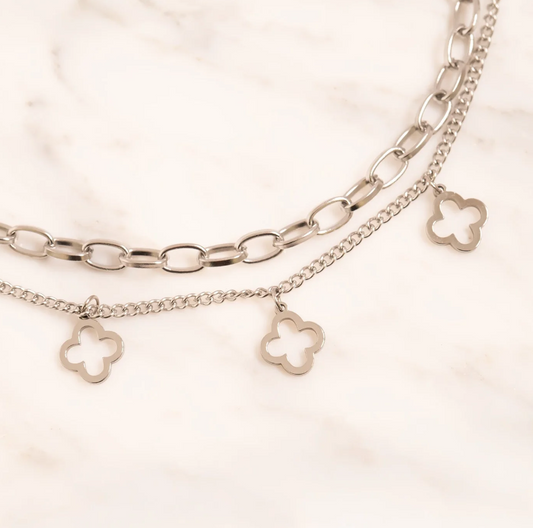 Layered Clover Chain Bracelet – Stainless Steel & Gold Plated