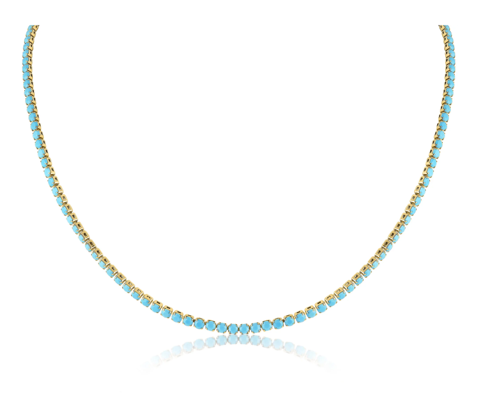 Turquoise Stone Tennis Necklace – Gold