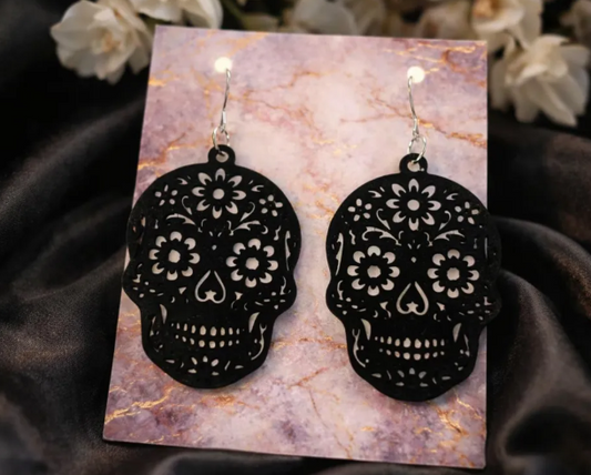 Floral Sugar Skull Earrings
