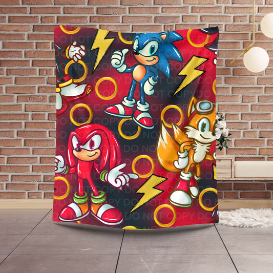 Speedy Blue Hero Plush Blanket – Retro Game Character Throw