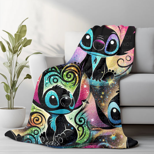 Cute Alien Friend Plush Blanket – Colorful Galaxy Cartoon Throw