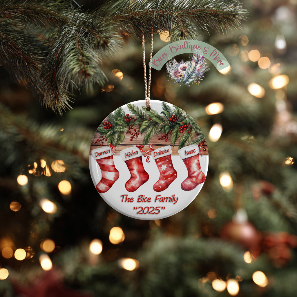 Personalized Family Christmas Stocking Ornament – Custom Names, Holiday Keepsake 2025