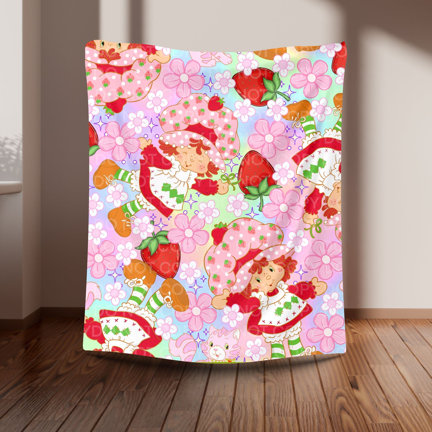 Strawberry Girl Plush Blanket – Cute Floral Cartoon Patch Throw