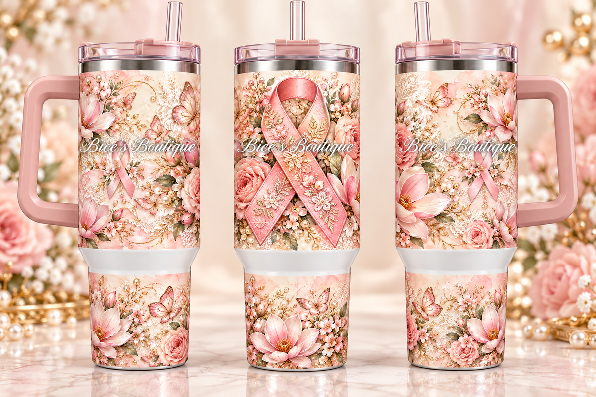 Pink Ribbon & Lace Breast Cancer Awareness 40oz Tumbler