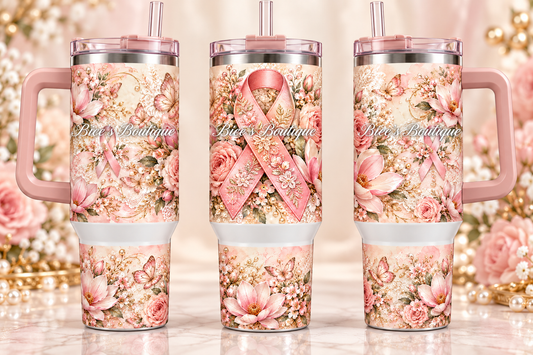 Pink Ribbon & Lace Breast Cancer Awareness 40oz Tumbler