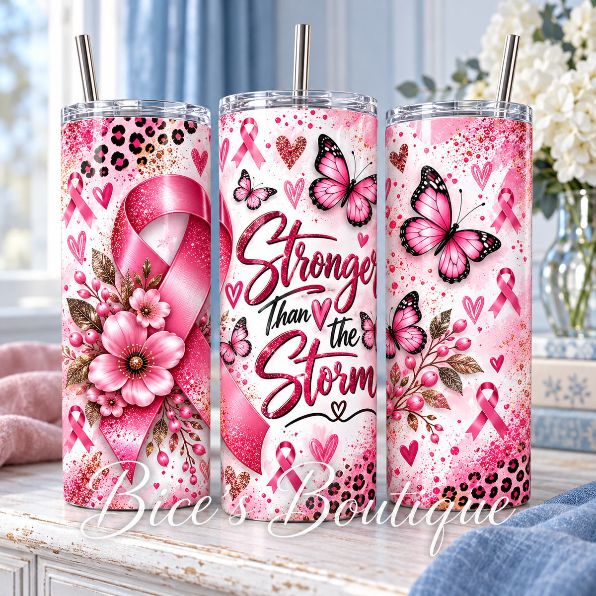 Stronger Than the Storm Pink Ribbon 20oz Tumbler