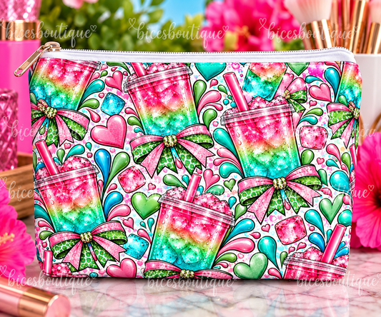 Loaded Tea Obsessed Makeup Bag | Colorful Loaded Tea Zipper Pouch | Pink Teal & Green Cosmetic Bag