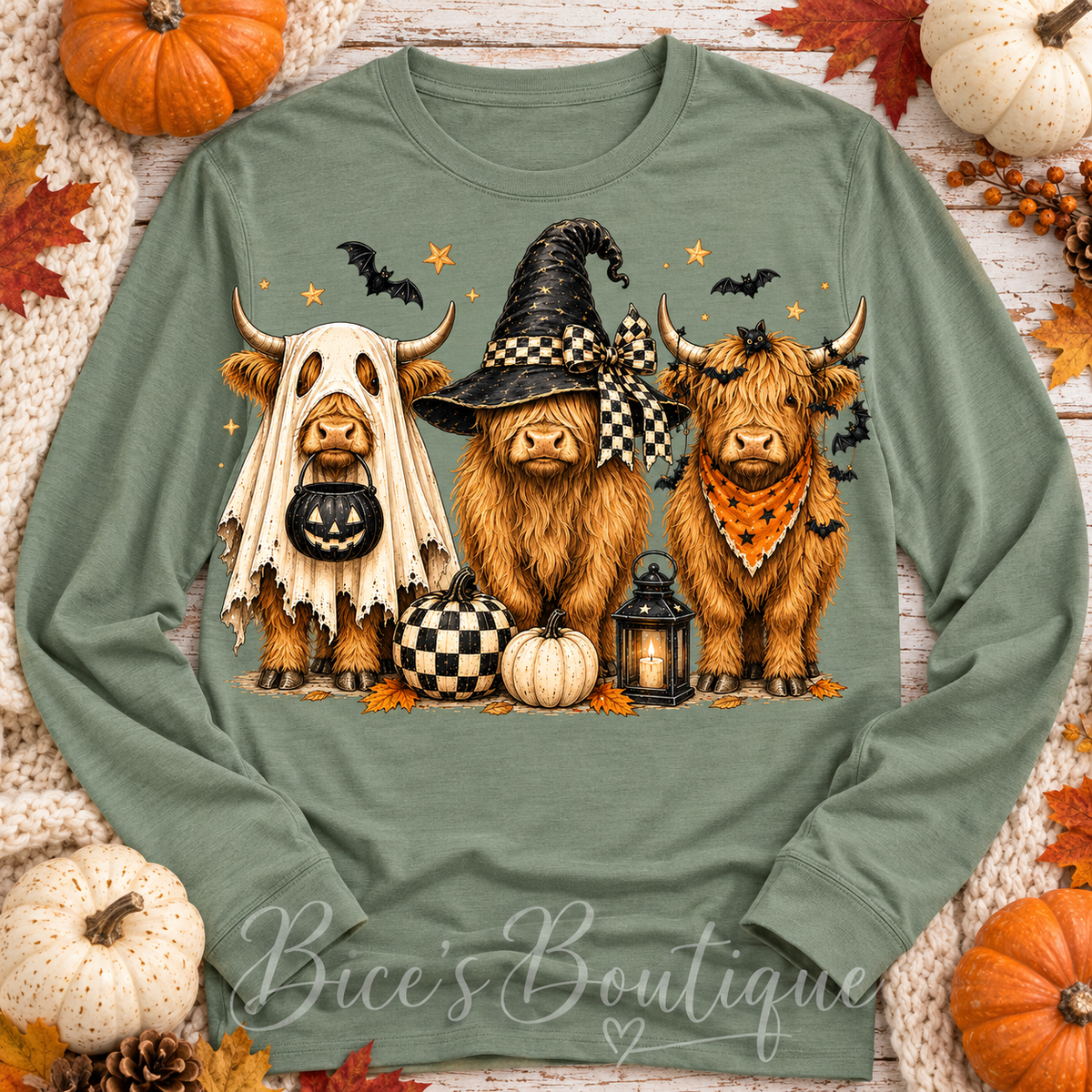 Halloween Highland Cow Trio Long Sleeve
