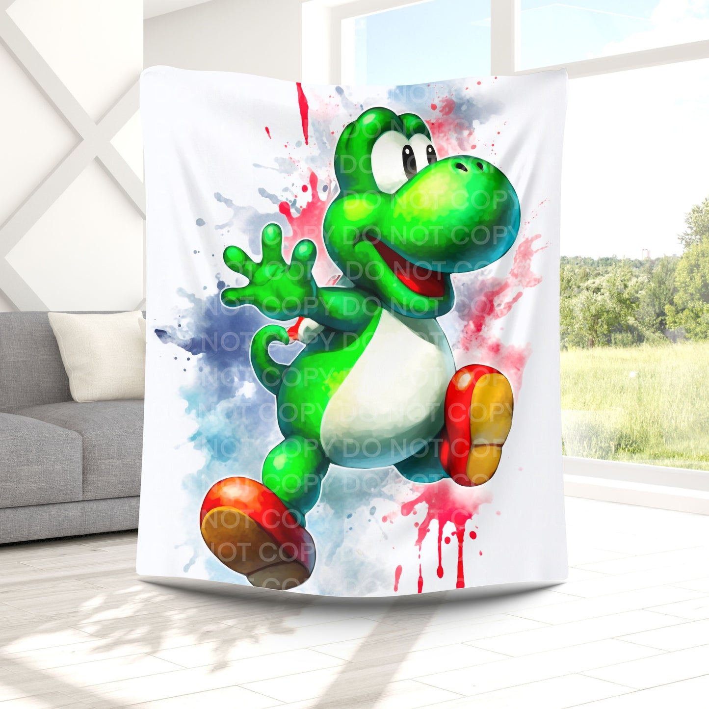 Cute Green Dino Splash Plush Blanket – Soft Cartoon Character Throw