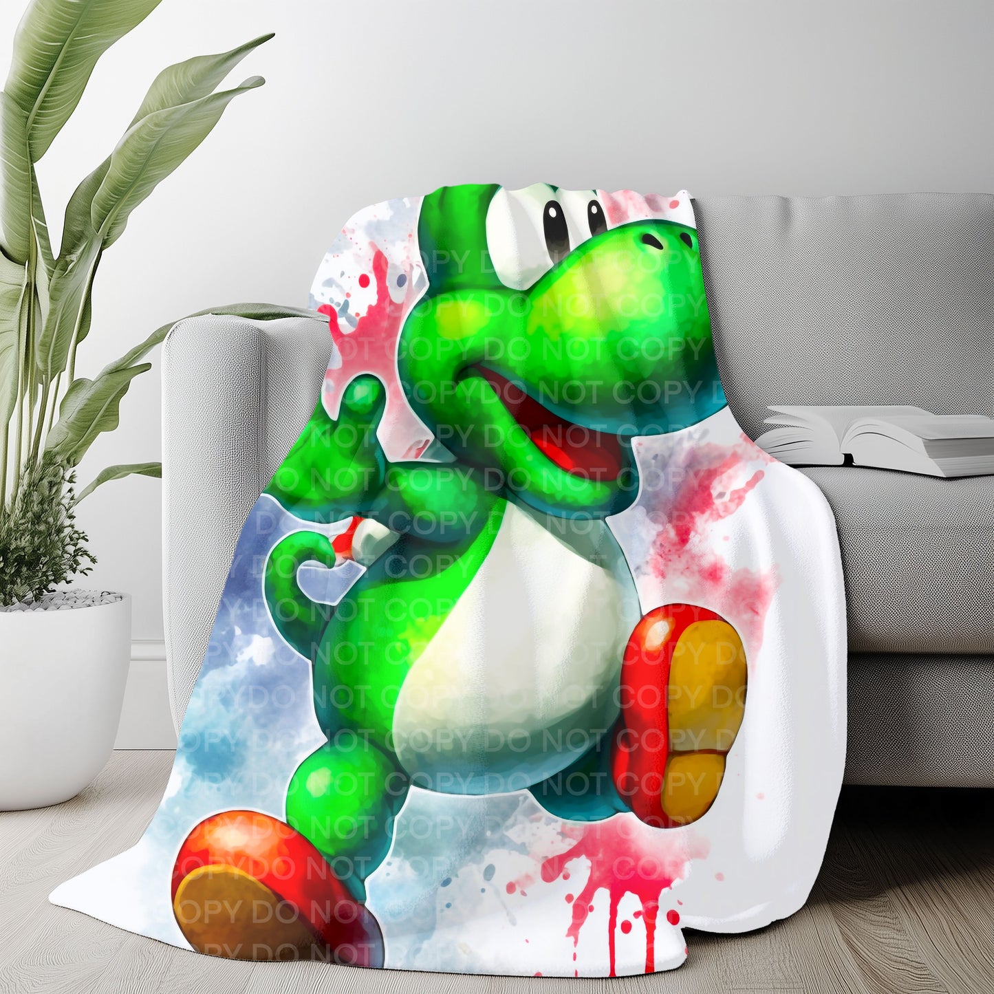 Cute Green Dino Splash Plush Blanket – Soft Cartoon Character Throw