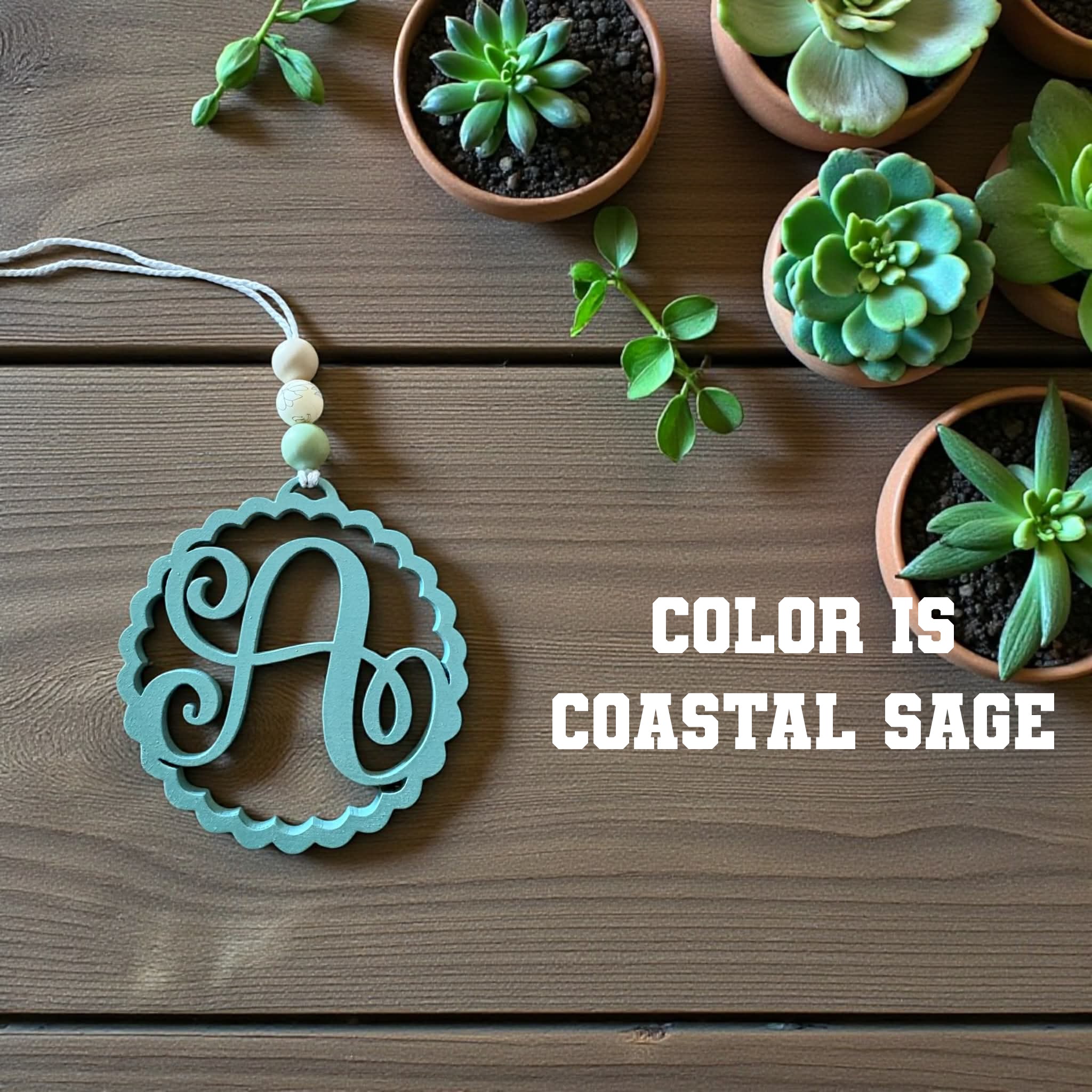 🚗 Monogram Wooden Car Charm 🌿✨