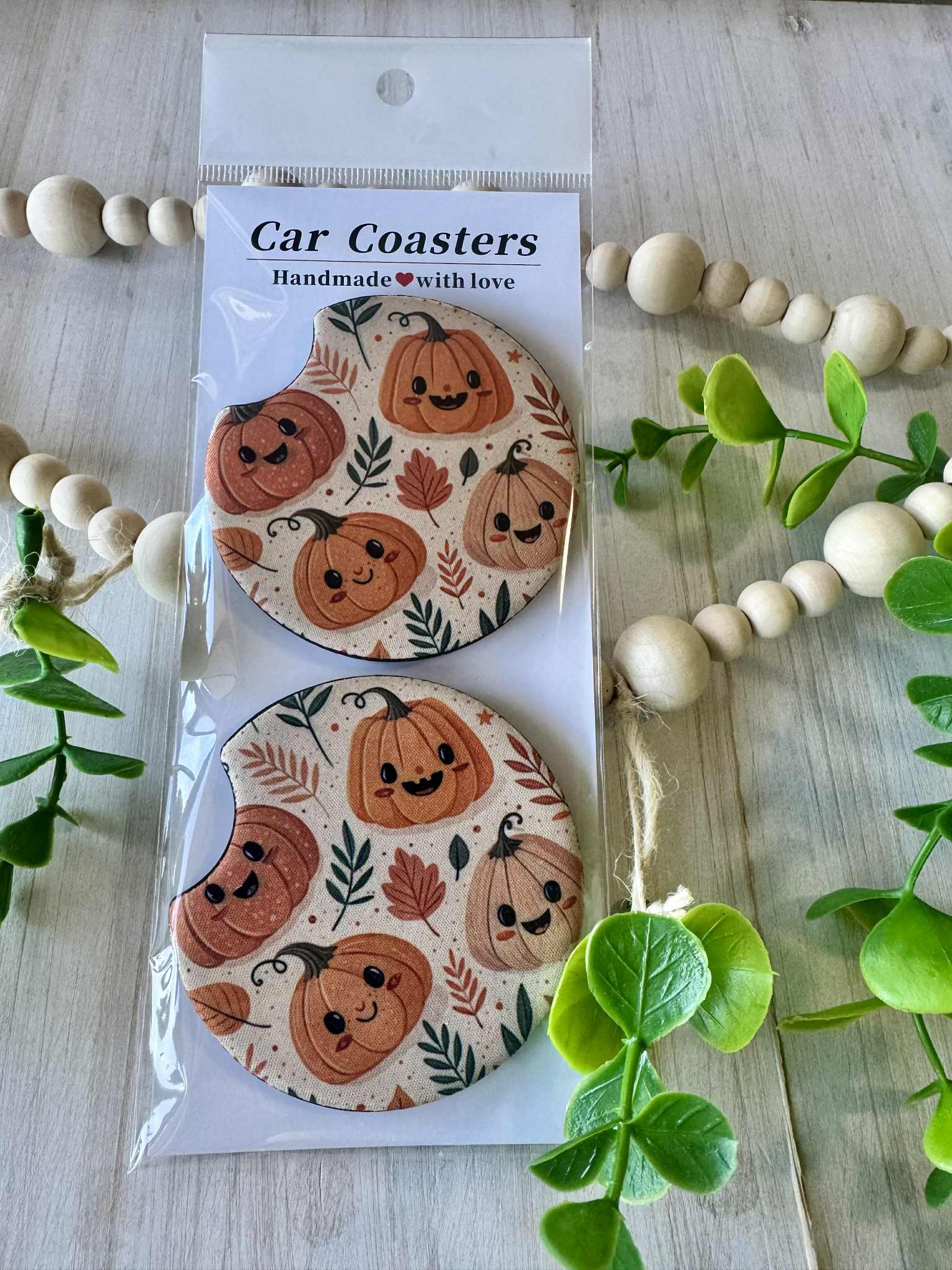 Autumn Smiles Pumpkin Car Coasters