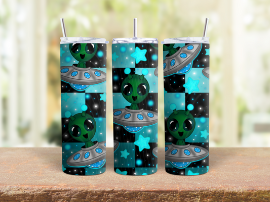 Cute Alien UFO Tumbler – Space-Themed 20oz Skinny Tumbler