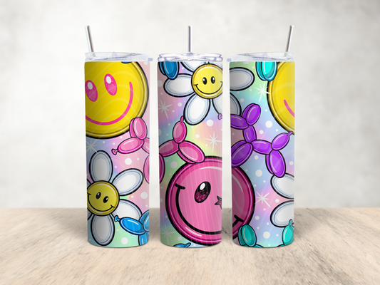 Smiley Balloon Daisy Tumbler – Colorful Y2K Style 20oz Skinny Tumbler