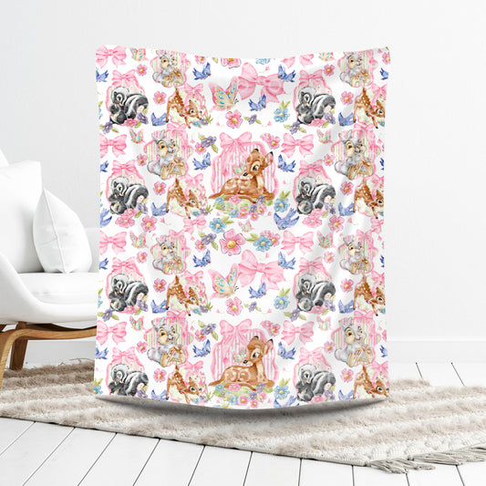 Sweet Forest Friends Plush Blanket 50x60 | Cute Bow Woodland Throw | Pre-Order