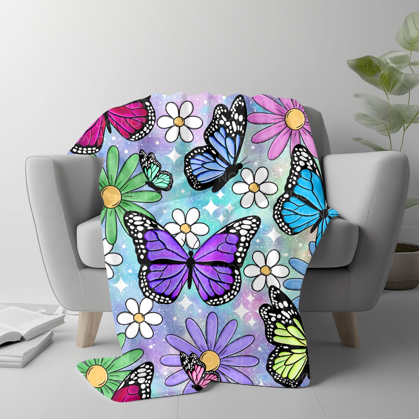 Colorful Butterfly Plush Blanket 50x60 | Bright Floral Throw | Pre-Order