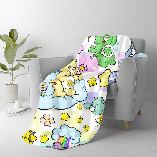 Rainbow Bear Plush Blanket 50x60 | Retro Cute Cloud Throw | Pre-Order