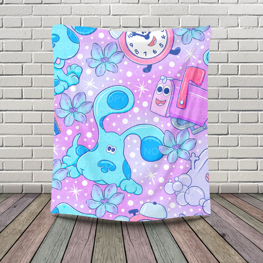 Blue Puppy Cartoon Plush Blanket 50x60 | Cute Kids Character Throw | Pre-Order