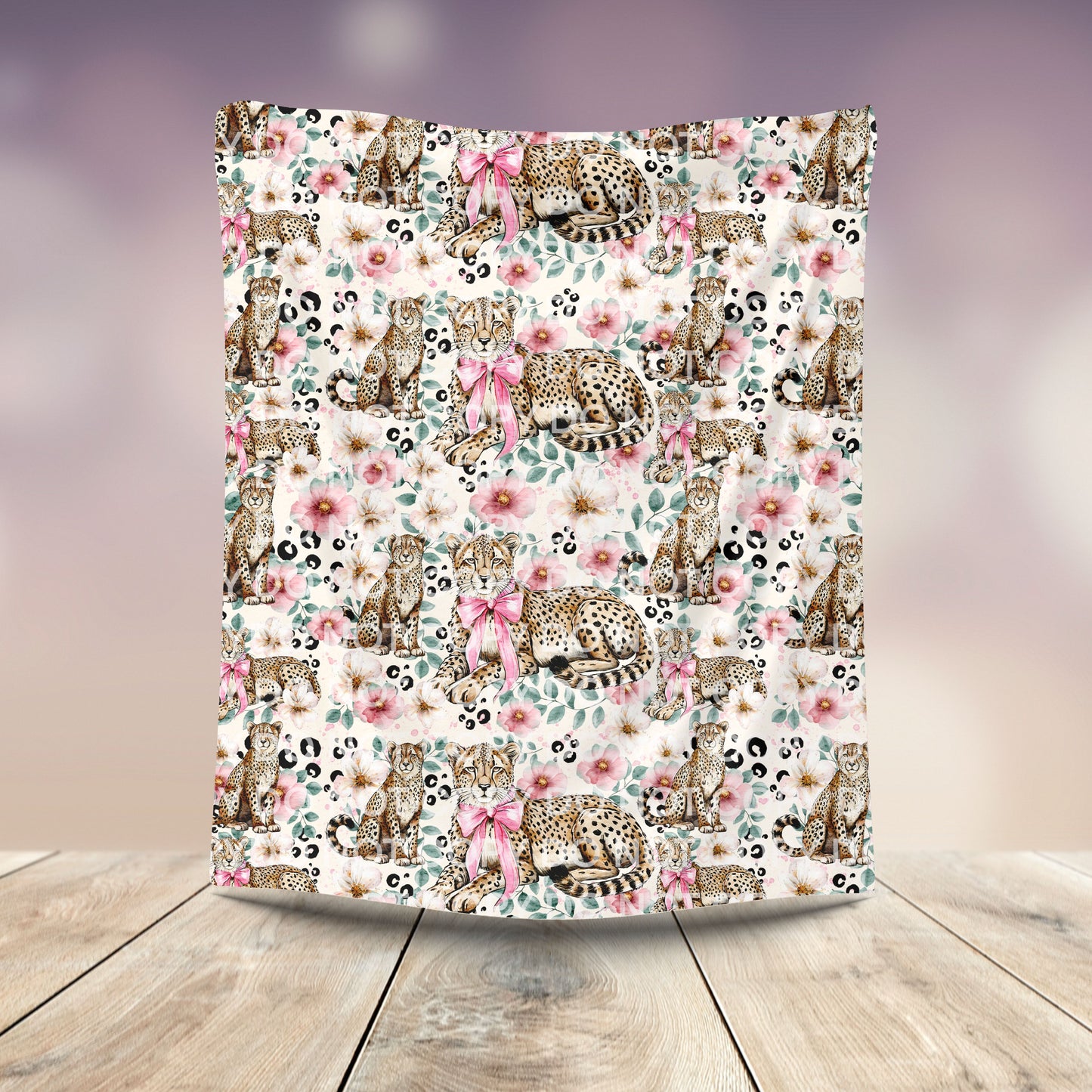 Floral Leopard Plush Blanket 50x60 | Cute Bow Cheetah Throw | Pre-Order