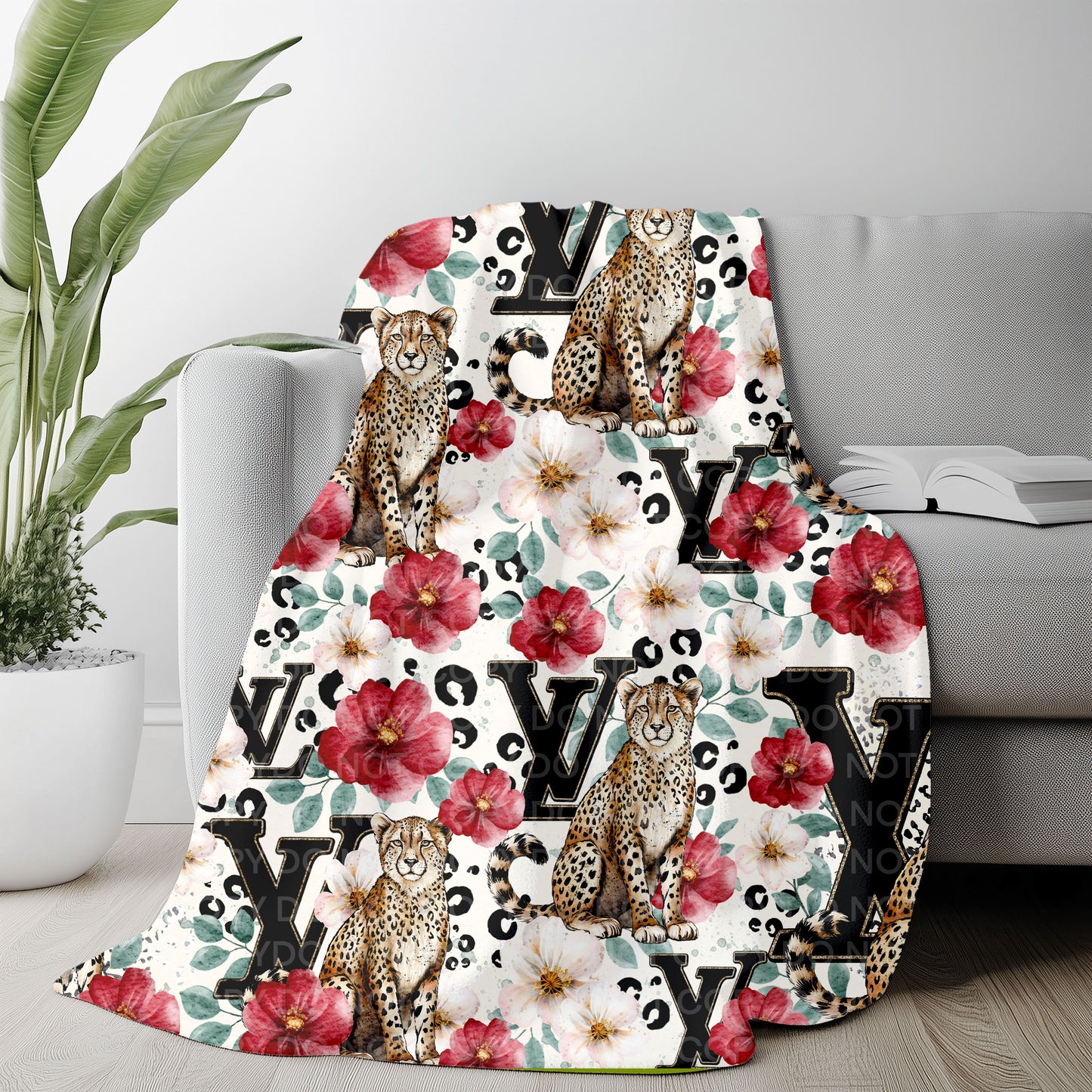 Floral Leopard Plush Blanket 50x60 | Trendy Cheetah Throw | Pre-Order