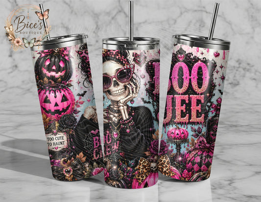 Boojee Skeleton 20oz Tumbler – Pink & Black Glam Halloween Tumbler