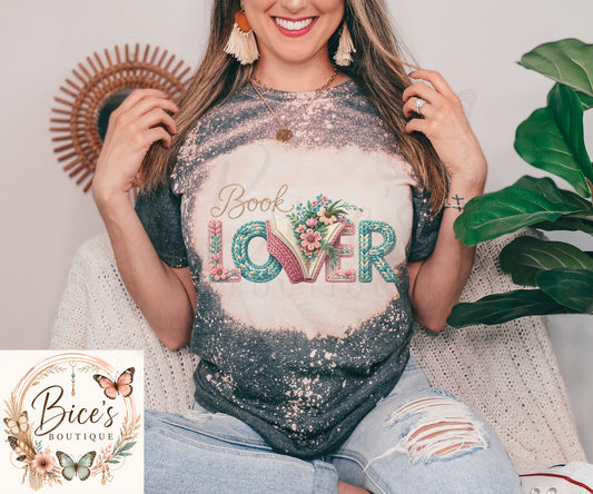 Book Lover Bleached Graphic T-Shirt | Floral Reading Tee | Cozy Bookish Unisex Shirt | Gift for Readers