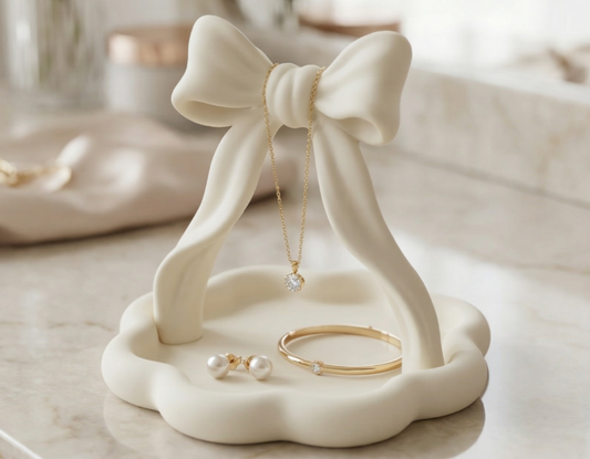 Elegant Bow Jewelry Holder Tray | Coquette Style Ring & Necklace Organizer | 3D Printed Vanity Décor