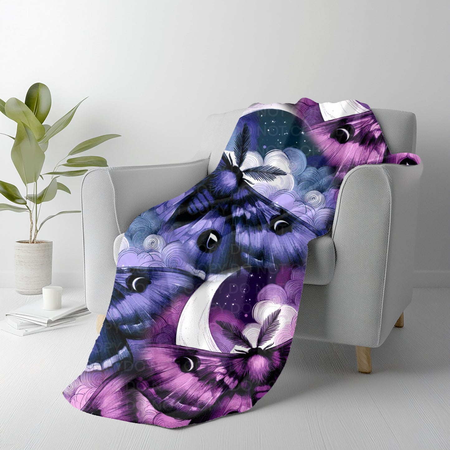 Purple Butterfly Moon Plush Blanket – Dreamy Galaxy Aesthetic Throw