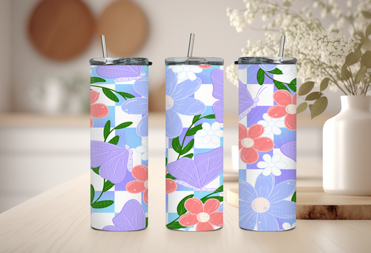 Pastel Butterfly Floral Tumbler – 20oz Skinny Stainless Steel Tumbler