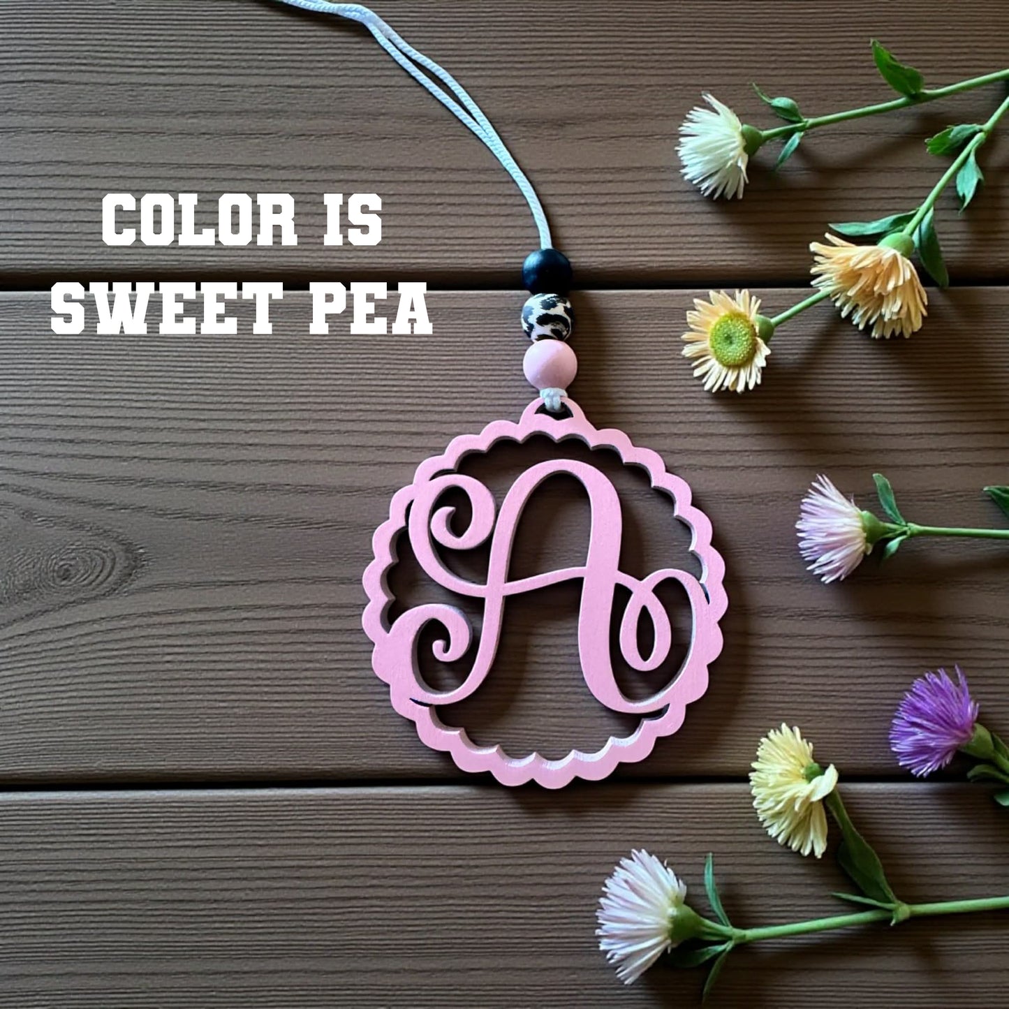 🚗 Monogram Wooden Car Charm 🌿✨