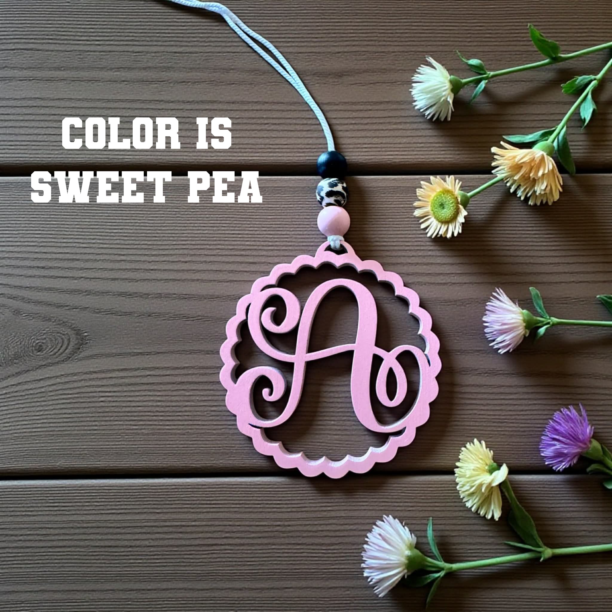 🚗 Monogram Wooden Car Charm 🌿✨