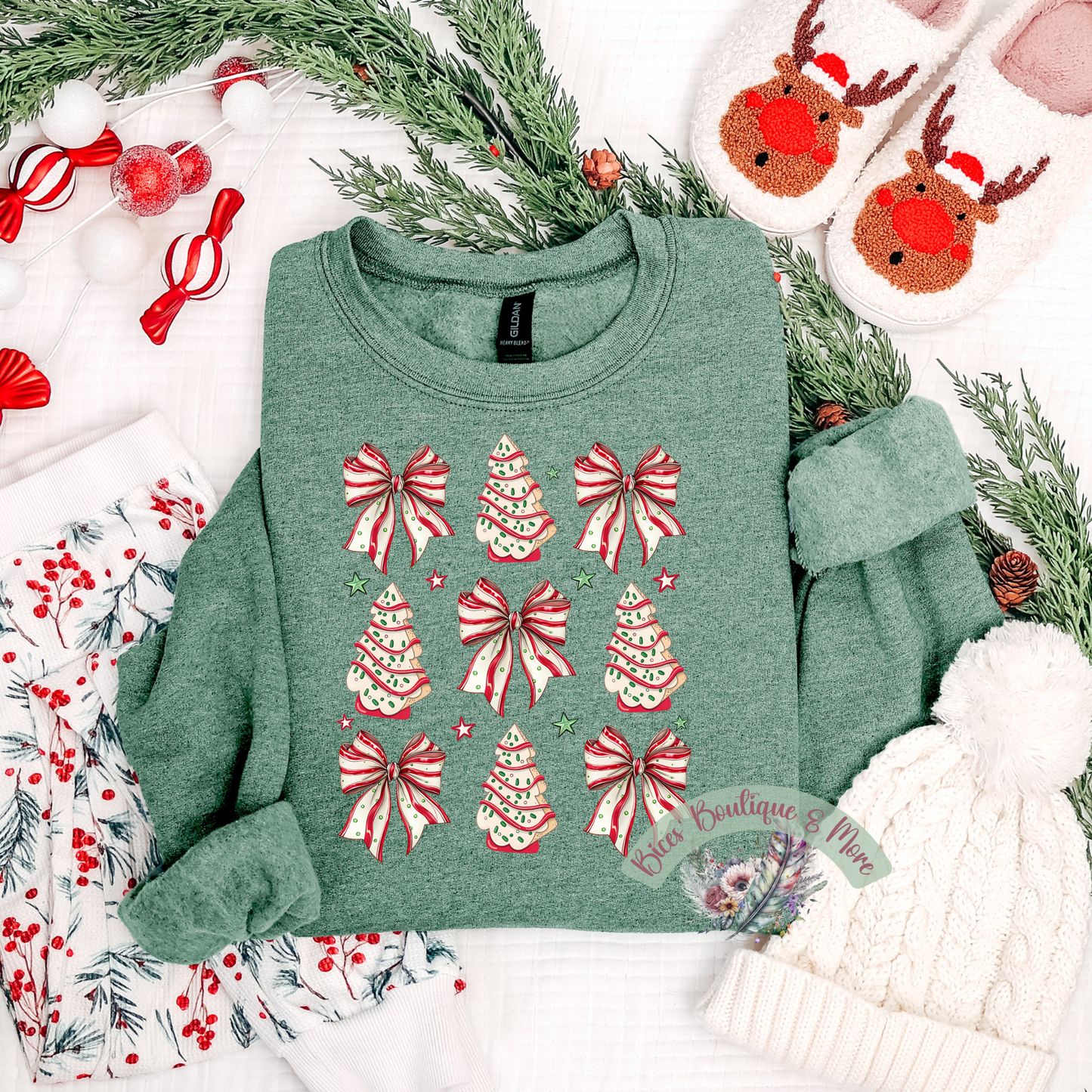 🎀 Peppermint Tree & Bow Christmas Crewneck 🎄✨