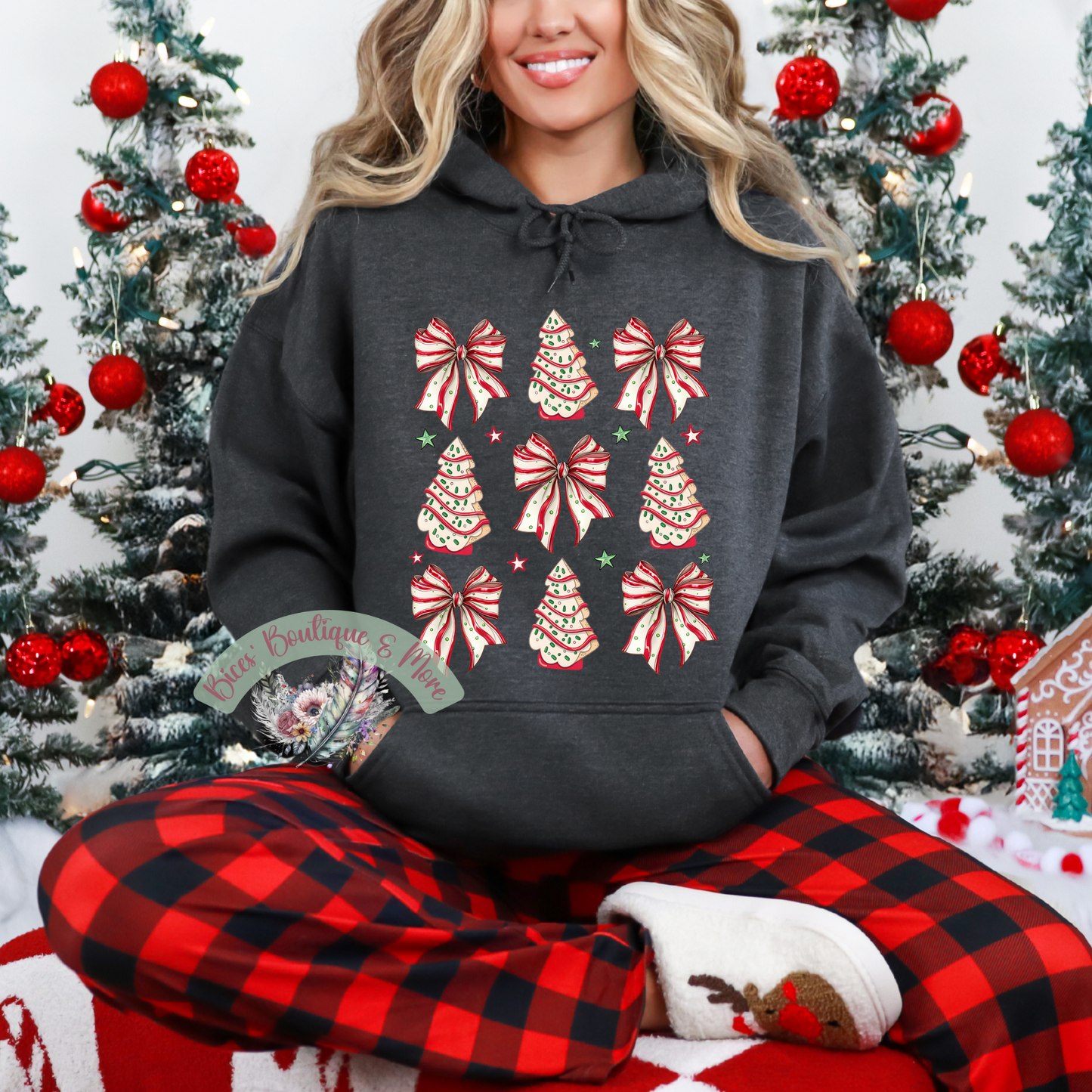 🍬 Peppermint Tree & Bow Christmas Hoodie 🎄✨