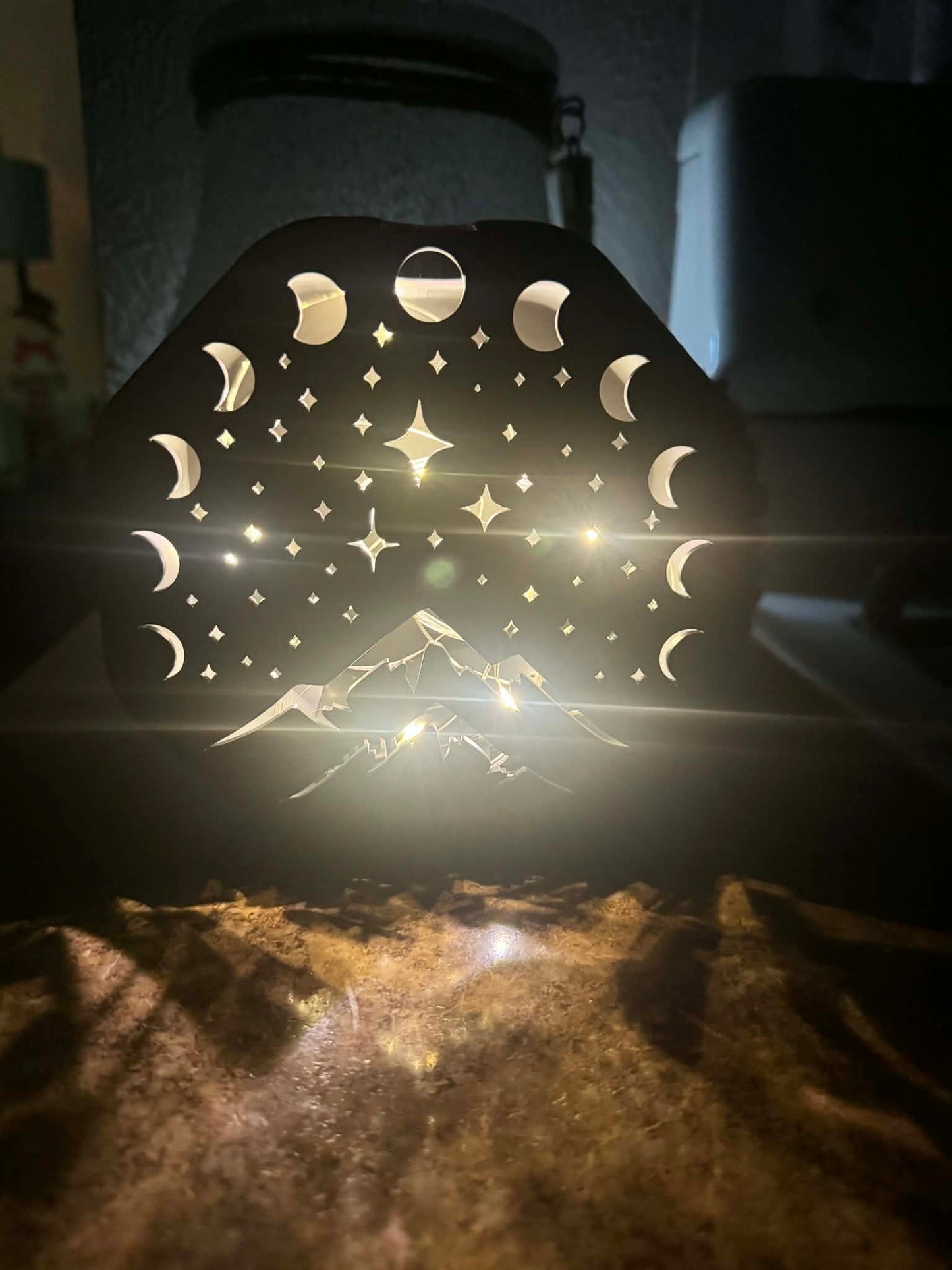 Celestial Moon Phases Mountain Decor – 3D Printed Shelf Art