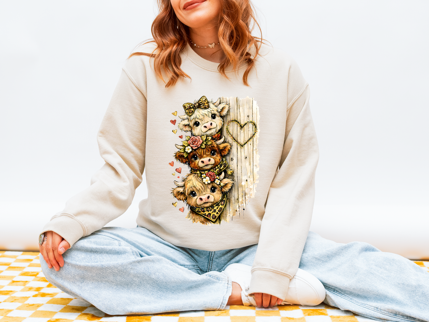 Floral Highland Cow Sweatshirt | Cozy Farm Animal Graphic Crewneck