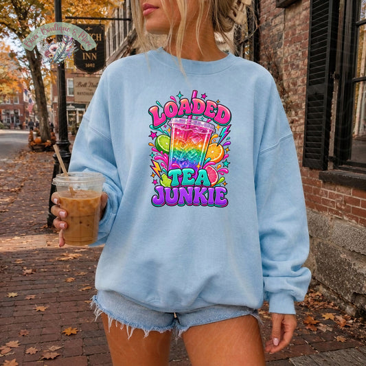 Loaded Tea Junkie Colorful Graphic Crewneck Sweatshirt