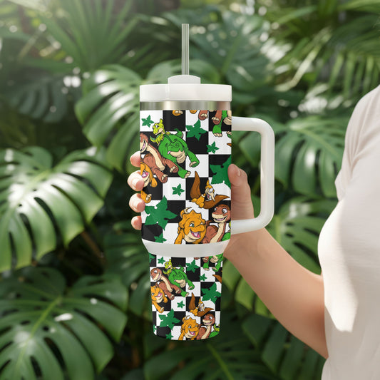 Dinosaur Adventure Tumbler | Playful Dino 40oz Handled Stainless Steel Tumbler
