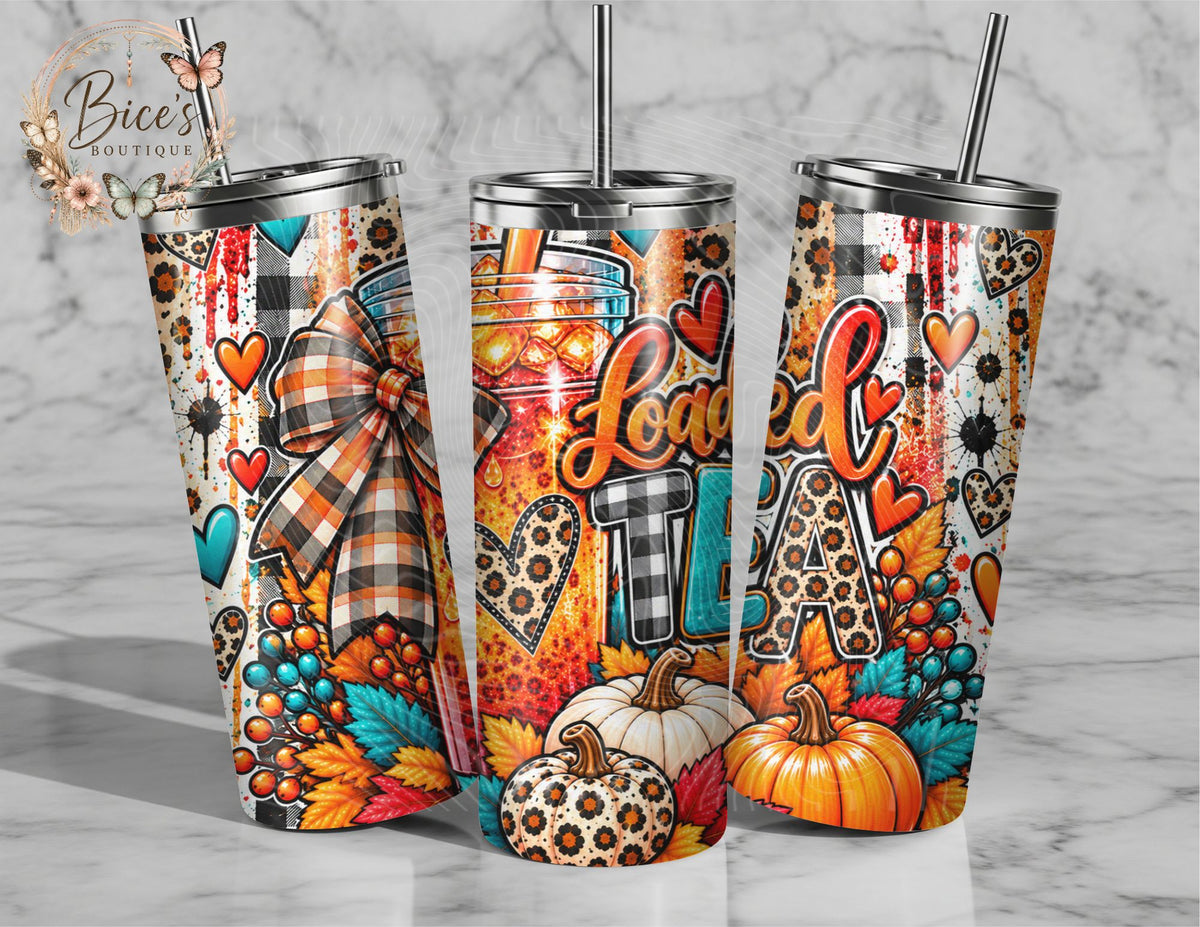Loaded Tea Fall 20oz Tumbler – Pumpkin, Plaid & Leopard Print