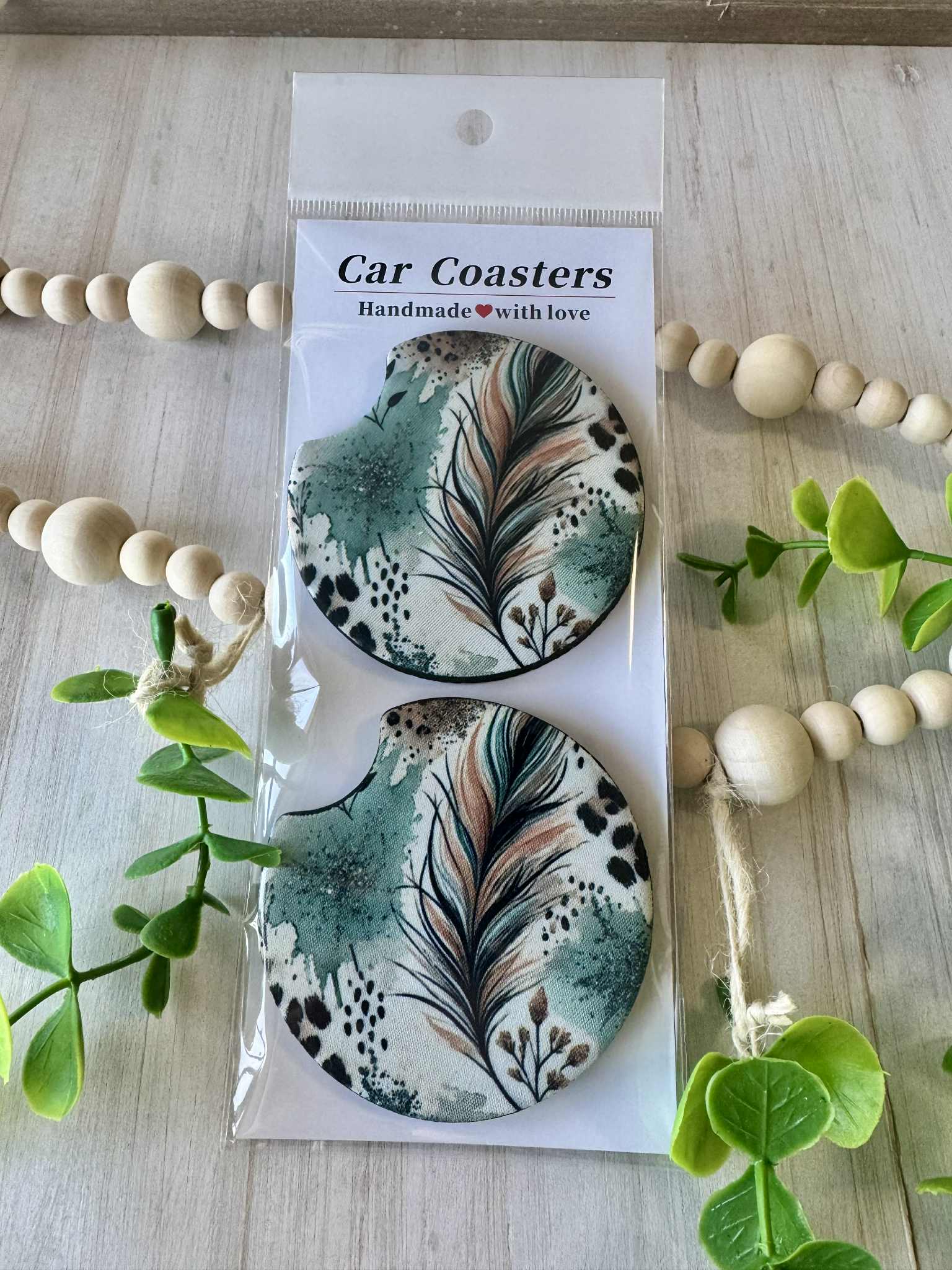 Boho Feather Car Coasters