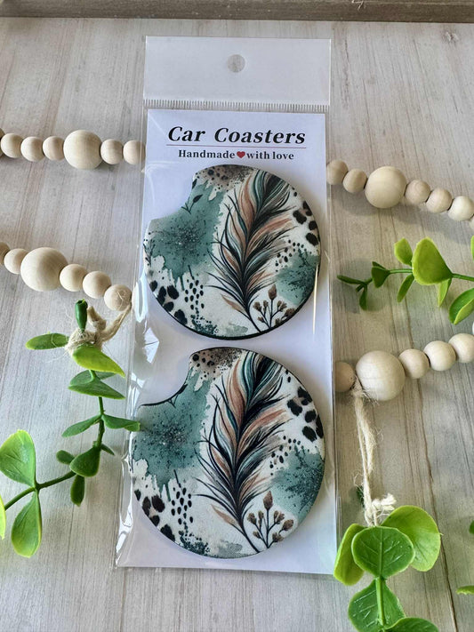 Boho Feather Car Coasters
