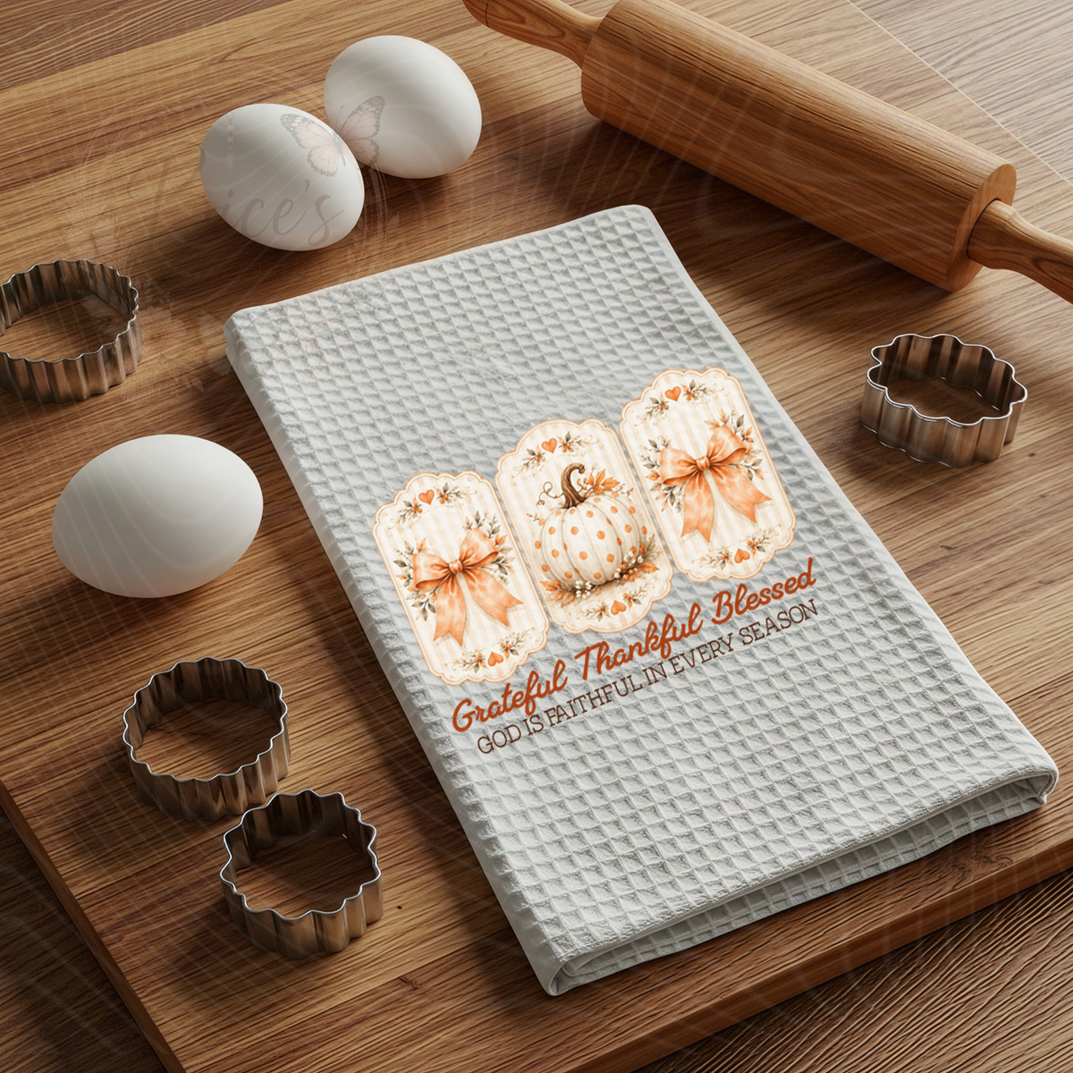 Grateful Thankful Blessed Kitchen Towel – Faith-Based Fall Pumpkin Décor