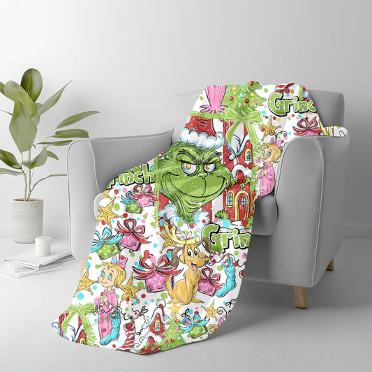 Festive Green Holiday Character Blanket | Soft Christmas Throw | 40x50